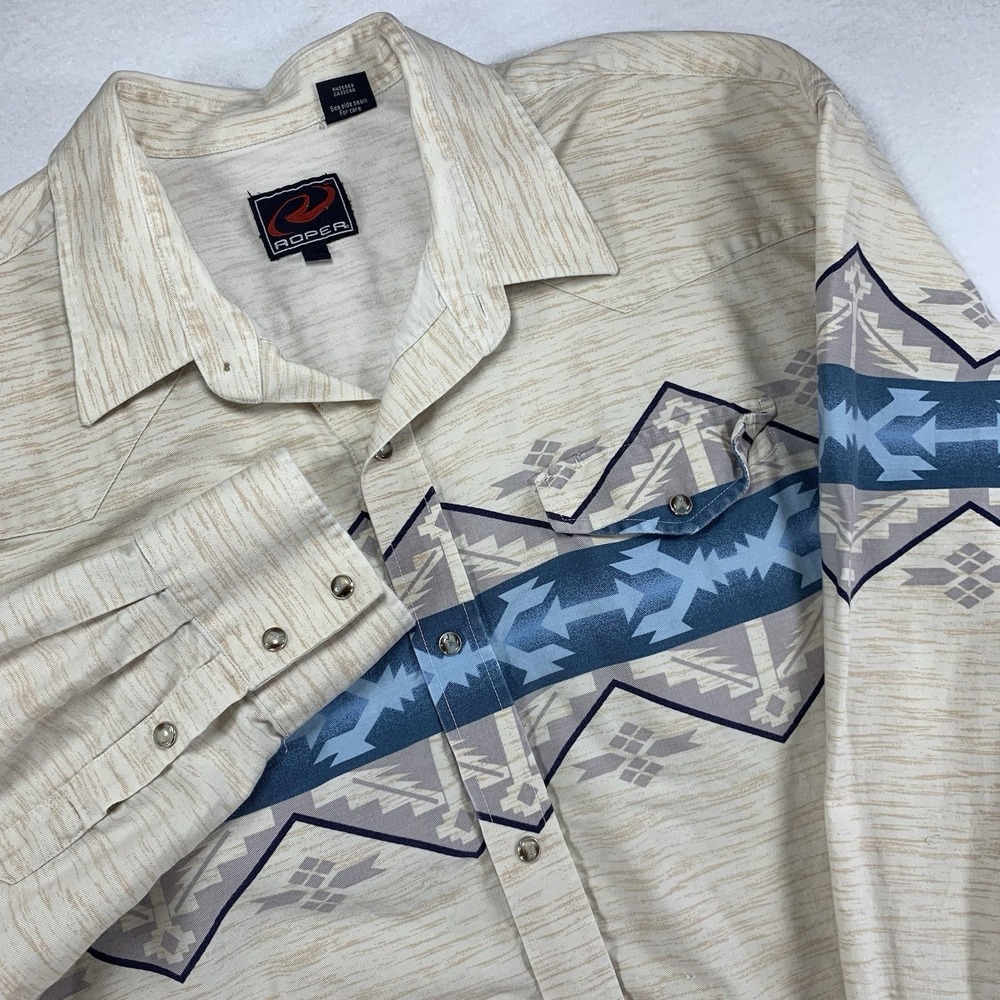 VTG Roper Western Shirt 2XL‎ Pearl Snap Southwest Wrap Around *Stain* Cowboy